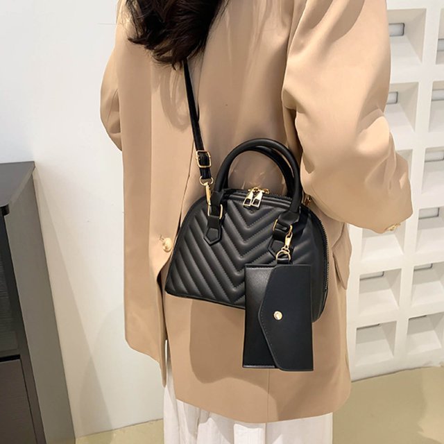 Pisexur Ladies Fashion Color Leather Versatile Handbag Double Zipper Messenger Bag on Clearance