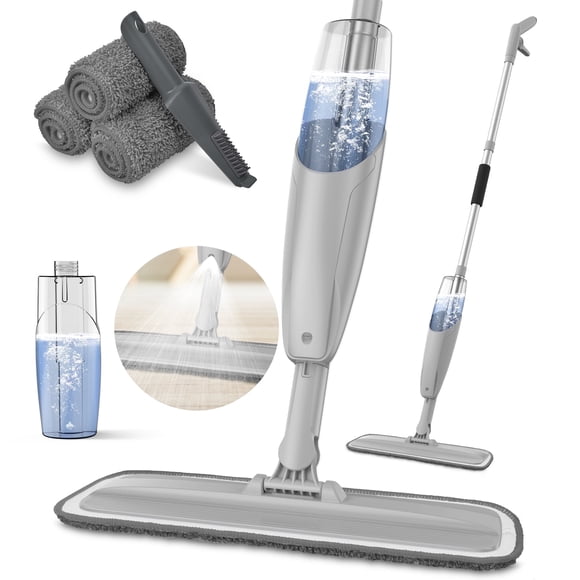 BIMZUC Spray Mop for Floor Cleaning Wet, with 14 oz Refillable Bottle and 3 Washable Microfiber Pads Home and Commercial Use, Gray