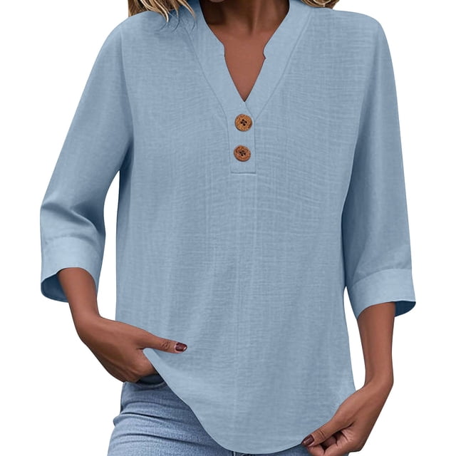 Swstbby Liquidation d'Économies d'Été! Hauts d'Été pour Femmes, pour Femmes T-Shirt Blouse d'Été Ample à Manches Courtes et Col Rond Décontracté Bleu G