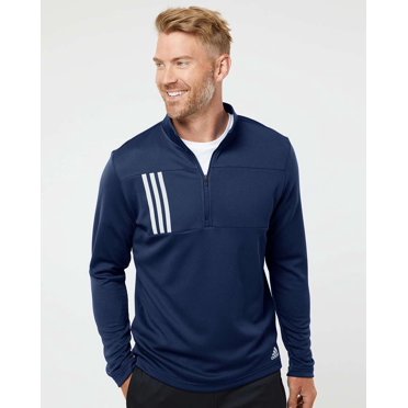 Chandail à Demi-Glissière en Tricot Double à 3 Rayures, m, Équipe Bleu Marine Gris Deux