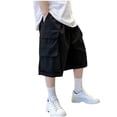 thumbnail image 1 of Short Cargo Ample pour Garçon, Jambe Droite, Short Cool, Poche à Rabat, Short à Lettres Patchées, Noir, 10-11 Ans, 1 of 5