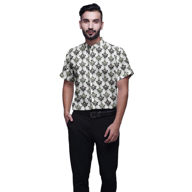 BESTMAN Casual Printed Shirts For Men Slim Fit Button Down Short Sleeve Shirt