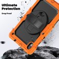 thumbnail image 3 of Case for Lenovo Tab K10 10.3 Inch / M10 FHD Plus 2020 2nd Gen with Screen Protector, 360 Degree Rotating Kickstand Hand Strap Heavy Duty Shockproof Cover with Shoulder Strap, Orange, 3 of 7