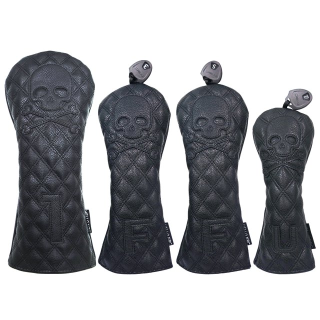 Golf Wood Cover Skull For Driver Fairway Hybrid Waterproof Protector Set PU Leather Soft Durable Golf Club Covers Black 135UT