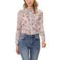 thumbnail image 1 of INSPIRE CHIC Women's Ruffle Collar Long Sleeve Button Down Floral Shirt, 1 of 7