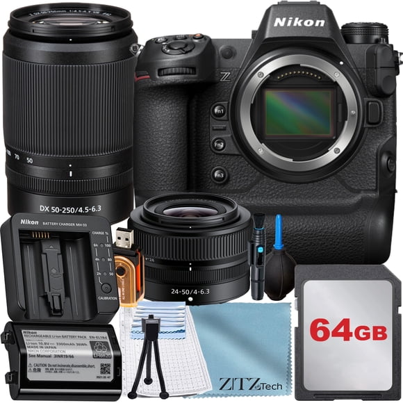 Nikon Z9 Mirrorless Camera with NIKKOR Z 24-50mm + DX 50-250mm Lens + 64GB Memory Card + Cleaning Kit + ZeeTech Accessory Bundle