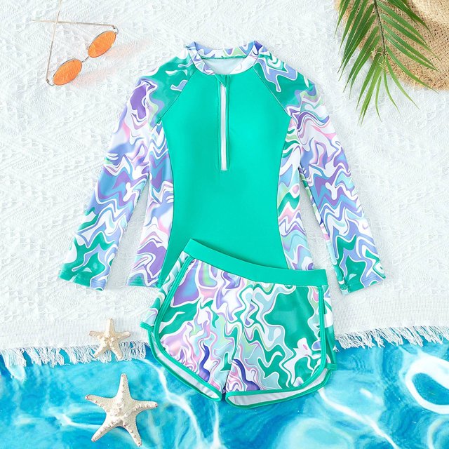 Kid Girls Swimsuits 2 Piece Cute Tankini Swimsuits Striped Ruffle Girl Bathing Suit 9-10