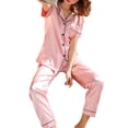 thumbnail image 1 of Ensembles de Pyjamas en Soie Satinée pour Femmes Ensembles de Vêtements Ménagers Simples Pantalons Amples, 1 of 5
