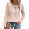 thumbnail image 2 of Penkiiy Chandails pour Femmes 2024 Col Rond Mignon Élégant Doux Manches Longues Creux Tricoté Torsadé Pull L Rose, 2 of 7