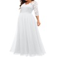 thumbnail image 3 of Robe Longue en Dentelle pour Femmes Manches 3/4 Col en V Dos Nu Fermeture Éclair Robe de Soirée de Mariage, 3 of 7