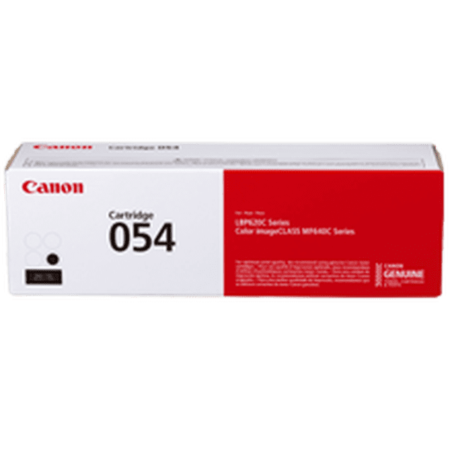 Cartouche de Toner Laser Noire Canon 3024C001 (054) d'Origine Neuve, compatible avec Canon Color ImageClass MF642Cdw, Série MF640C, i-SENSYS LBP621Cw, LBP623Cw, MF641Cw, MF643Cdw, MF645Cx, LBP620C Series, et HP Color ImageClass MF644Cdw, LBP622Cdw. Emballée dans une Boîte Rouge et Blanche avec le logo Canon et