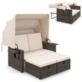 thumbnail image 1 of Gymax Lit de Jour en Rotin avec Dossiers Réglables et Auvent Rétractable pour Patio Beige, 1 of 4