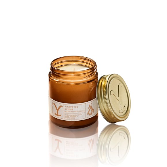 Bougie en Pot Parfumée Yellowstone par Tru Western, 8 oz - Suède de Feu de Camp