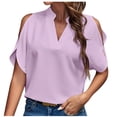 thumbnail image 1 of FAIWAD Summer Tops for Women Off The Shoulder V Neck Shirts Solid Color Going Out Blouses, 1 of 3