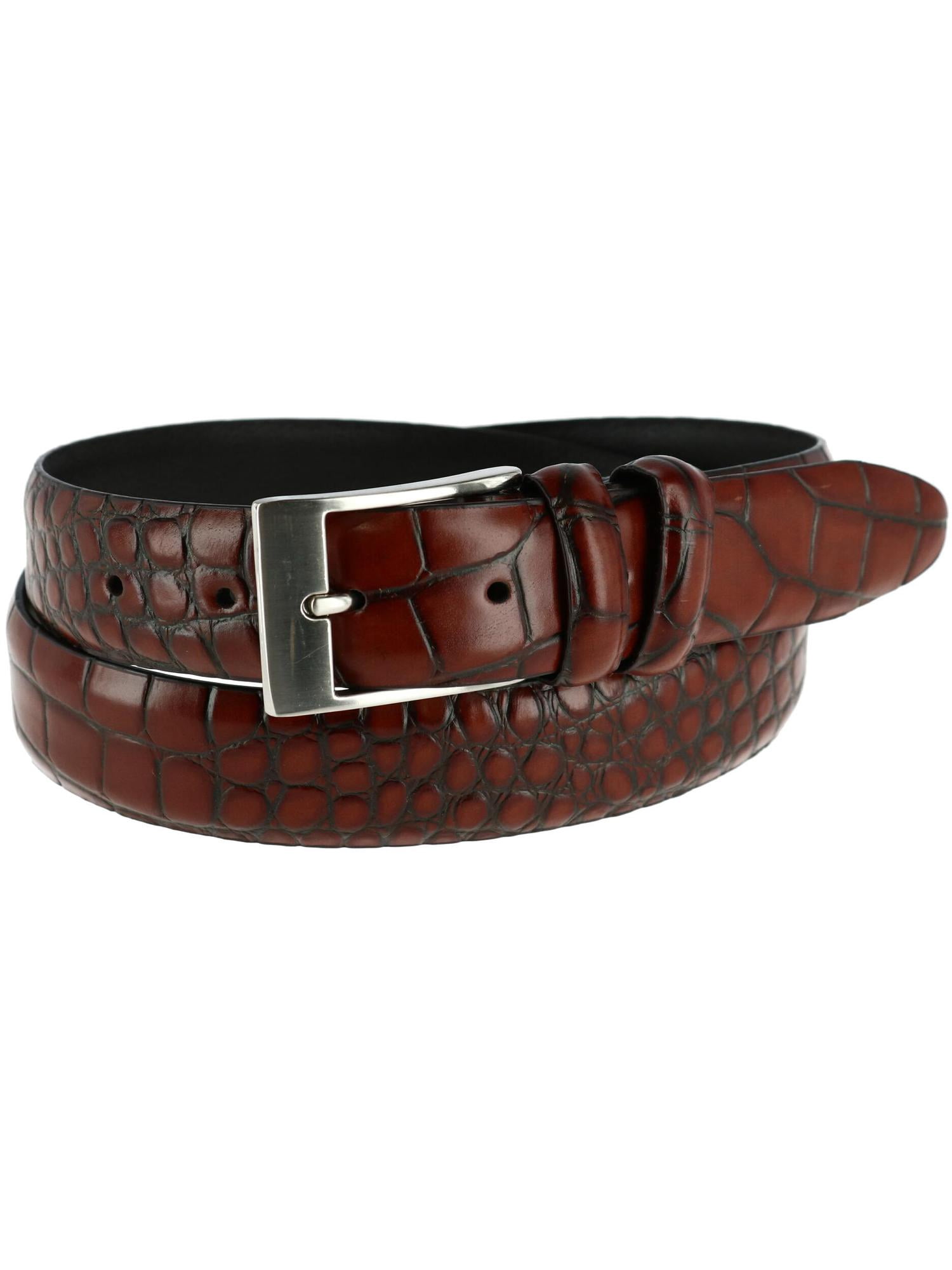 CTM® 1.25 Inch Wide Embossed Leather Croc Print Belt (Men's)