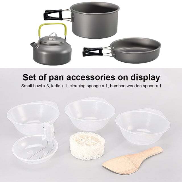 Camping Cookware Kit Kitchen Tableware with Folding Handle Camping Cooking Mess Kit Hiking Picnic Traveling Fishing Backpacking Cooking Supplies Orange