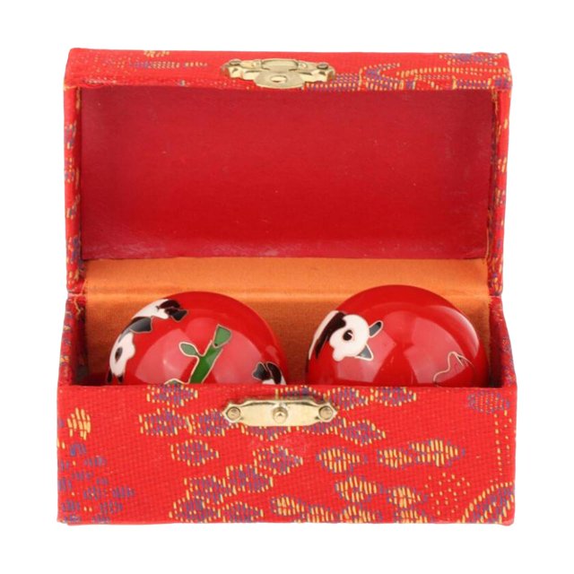 2 x Balles de Santé Chinoises avec Boîte de Rangement Portable Entraînement Physique Relaxation Panda Rouge