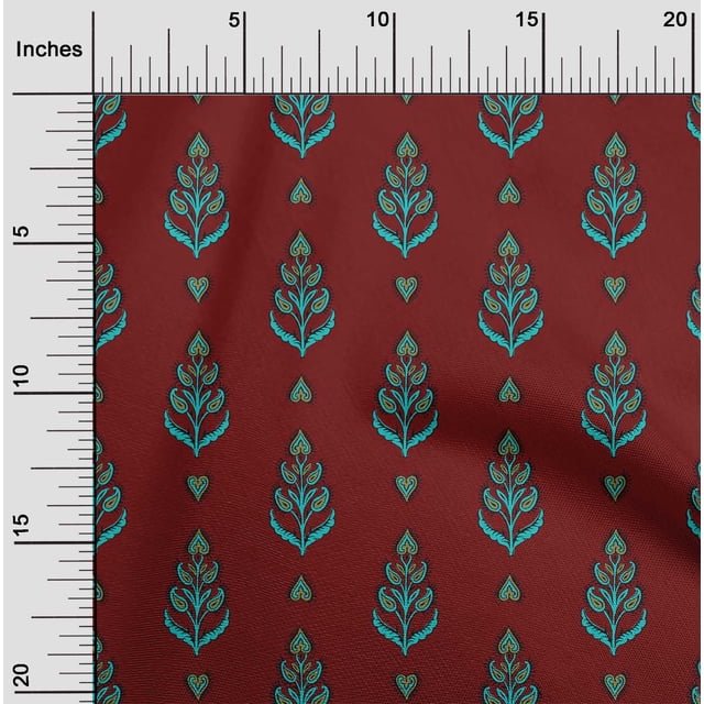 oneOone Cotton Flex Fabric Leaves & Paisley Block Printed Craft Fabric BTY 40 Inch Wide