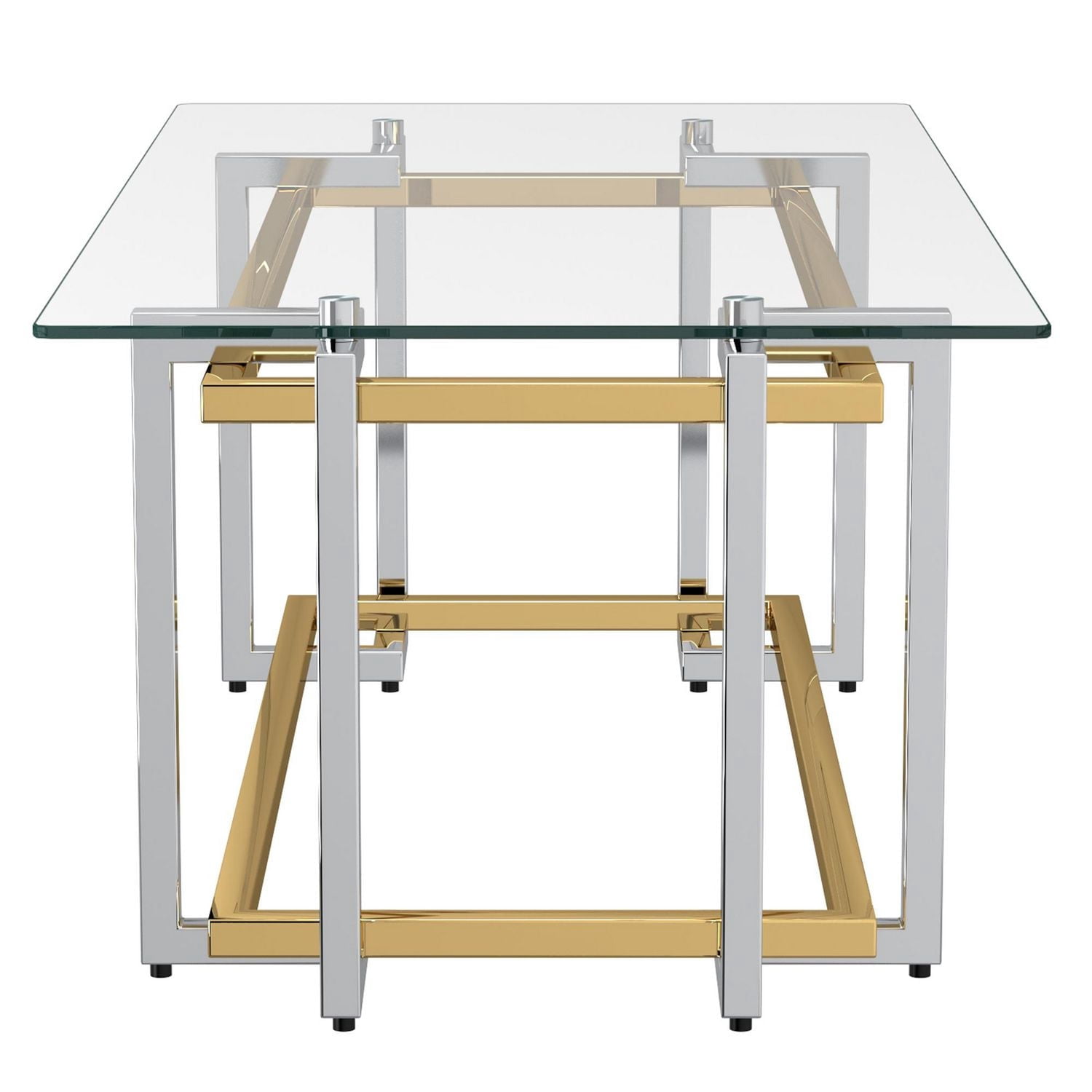 Contemporary Rectangular Glass & Metal Coffee Table in Silver & Gold