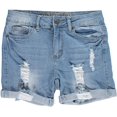 thumbnail image 1 of VIP Jeans Women's Mid Length Distressed Denim Shorts, Acid Wash, Size 7, 1 of 5
