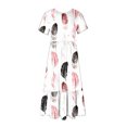 thumbnail image 4 of Fshaion Robe d'Été pour Femmes 2024 Grande Taille Décontractée à Manches Courtes Col Ras du Cou Robe Décontractée Fluide à Volants Maxi Robe de Plage avec Poches Robe à Imprimé Plume Liquidation à Moins de 10!, 4 of 6