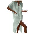 thumbnail image 1 of AherBiu Robe Chemise à Boutons pour Femmes en Coton et Lin, Col à Revers, Col en V, Manches Courtes, Robes Maxi pour Femmes, 1 of 6