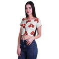 thumbnail image 3 of Moomaya Printed Viscose Crop Top Short Sleeve Zipper Tunic Womens Summer Tops, 3 of 4