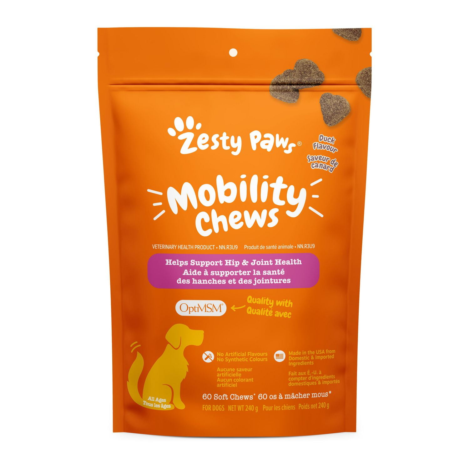 Zesty Paws Mobility Chews, supplément de saveur de canard pour chiens, 60 ct