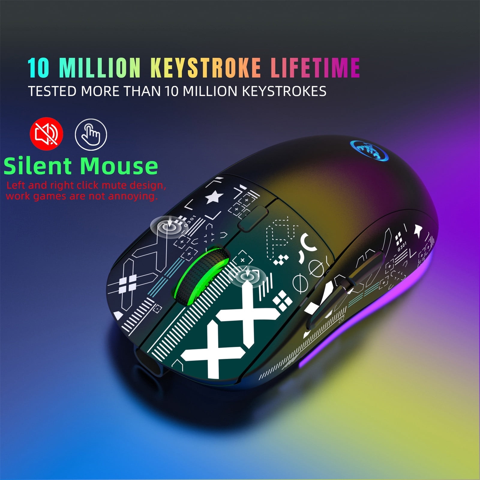 EGNMCR Mouse, Gaming Mouse 2.4GHz Bluetooth Wireless Mouse Gaming Mouse 3 Mode RGB Backlight Wireless Optical USB Gaming Mouse 3600DPI Rechargeable Mute Mice Wireless Mous