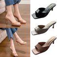 thumbnail image 5 of Womens Heeled Sandals High Kitten Heel Open Square Toe Solid Color Slide One Strap Stiletto Backless Party Dresses Pumps Beige, 5 of 5