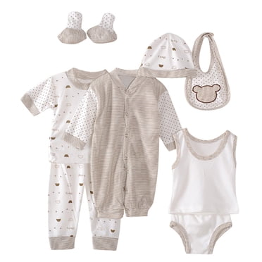 Birdeem Ensemble de 8 Pcs pour Nouveau-Né Garçon Fille Hauts+chapeau+pantalon +bavette+chaussettes Chaussures+combinaison
