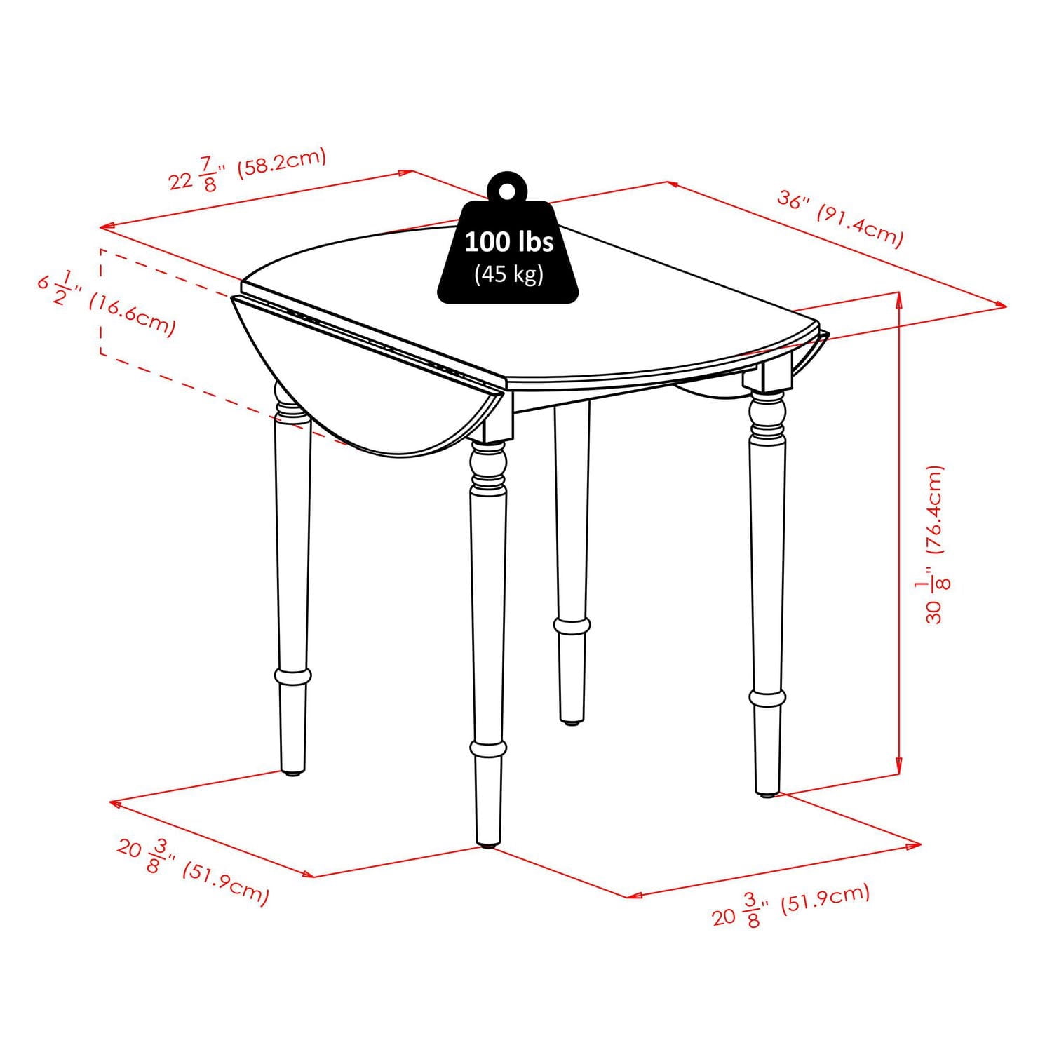 Table de salle à manger à abattant Sorella 3 pièces avec chaises