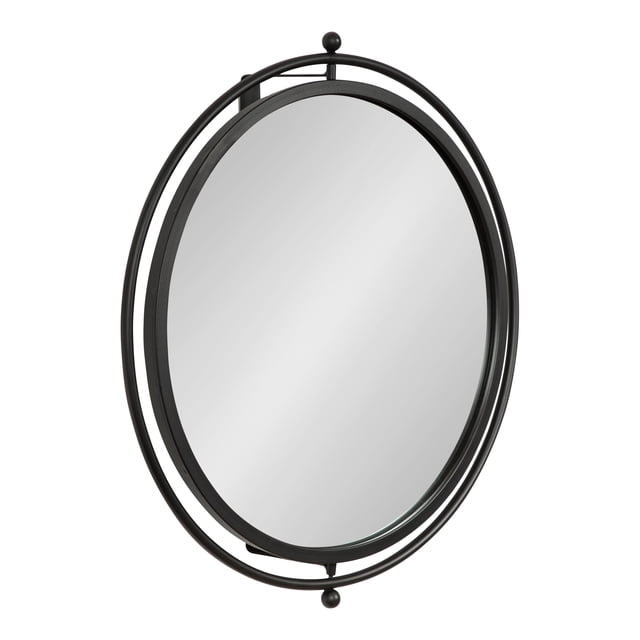 Kate and Laurel Baron Modern Pivot Mirror, 21 Inch Diameter, Black, Decorative Adjustable Wall Mirror