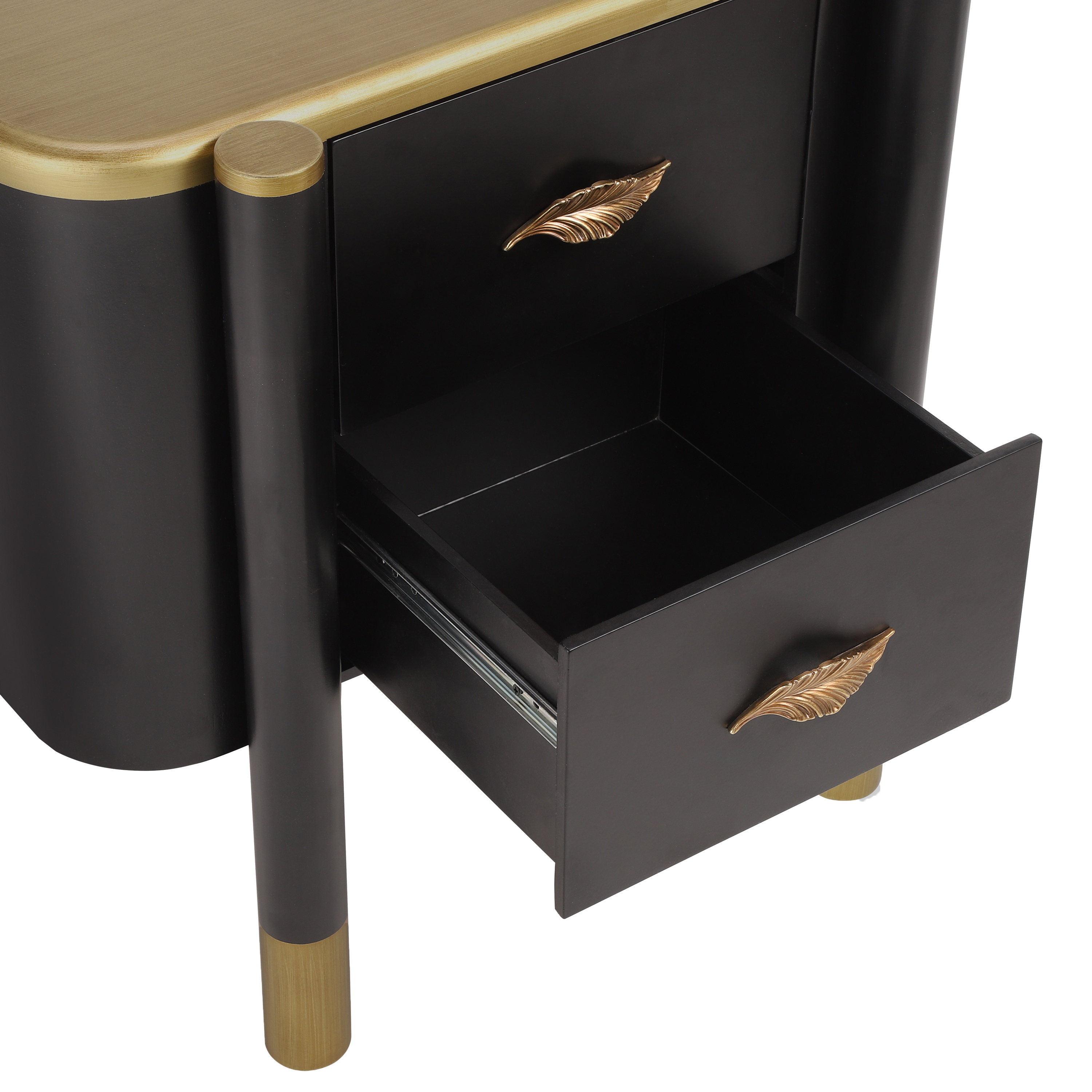 Noble House Contemporary Nightstand with 2 Drawers,Curved Profile Design & Feather-Shaped Metal Handles,for Bedroom,Black