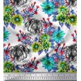 thumbnail image 1 of Soimoi Green Japan Crepe Satin Fabric Tiger Face,Leaves & Floral Print Sewing Fabric BTY 42 Inch Wide, 1 of 3