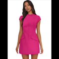 thumbnail image 3 of Robe d'Été pour Femme à Col Montant, Manches Courtes, Mini Robe de Boîte de Nuit, Rose Rouge, m, 3 of 8