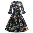 thumbnail image 2 of Pompotops Ladies O-Neck Sleeve Long Sleeve Flower Print Big Swing Lace Dress, 2 of 4