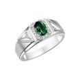 thumbnail image 4 of RYLOS Men's Rings 14K White Gold Classic 7X5MM Oval Gemstone & Diamond Ring Green Sapphire September Birthstone Rings For Men Size 9, 4 of 7