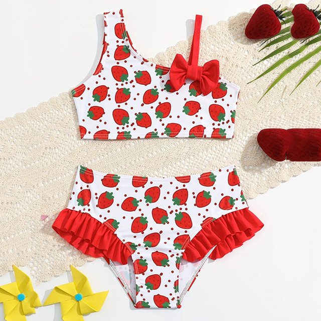 Toddler Girl Swimsuits 2 Piece Beach Bikini Bathing Suit Striped Ruffle Bathing Suit Girls 18-24 Months