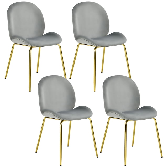 Gymax Chaise de Salle à Manger en Velours, Gris (Ensemble de 4)