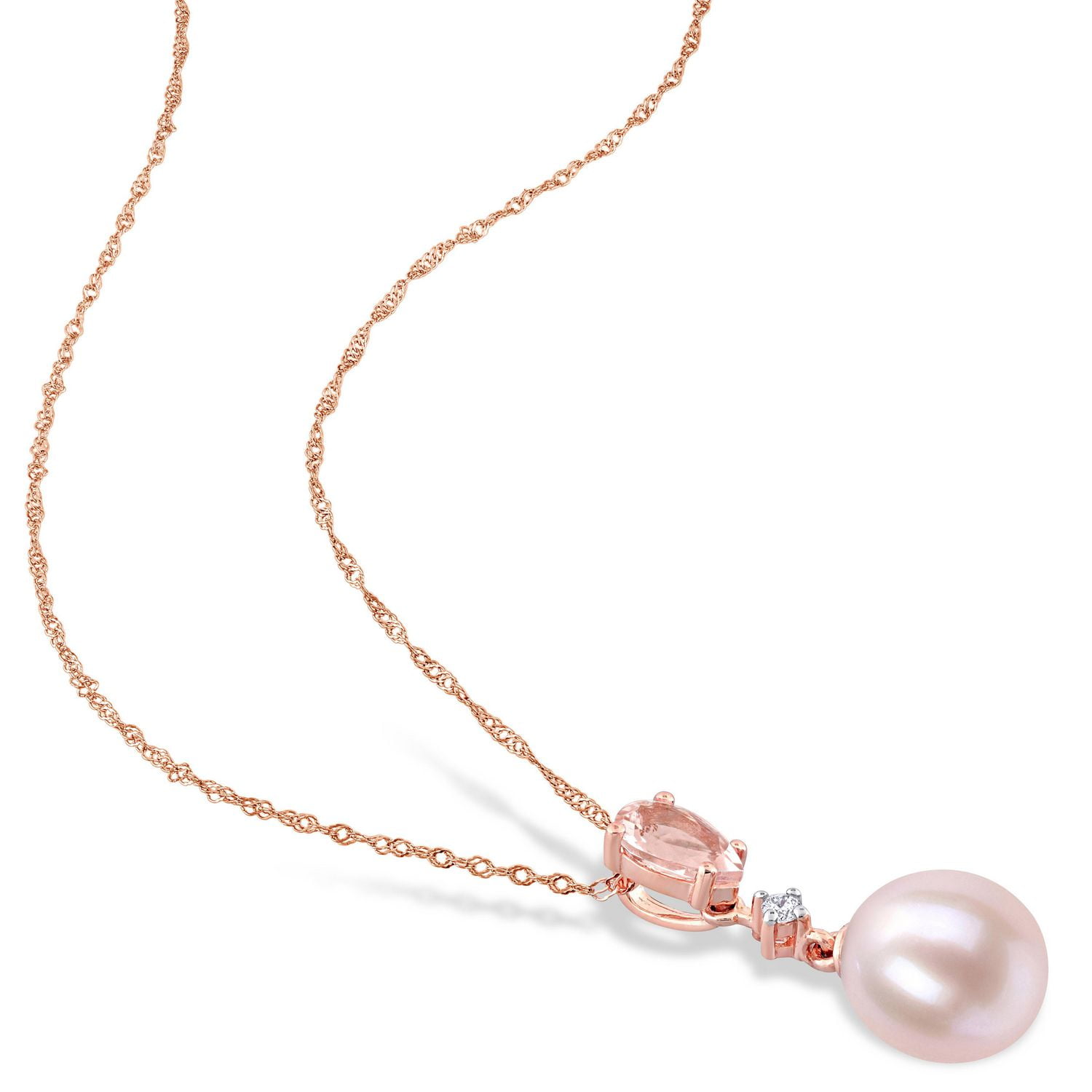 Collier goutte Miabella en or rose 10K avec perles culture d'eau douce roses, morganite et accents de diamants
