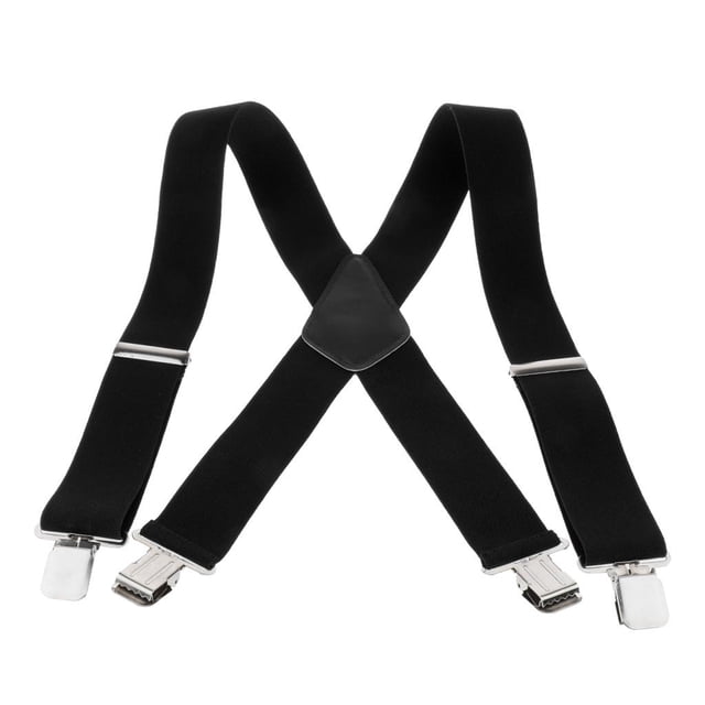 Bretelles pour Hommes Ajustables Robustes à Pince, en Noir, avec Bandes Élastiques de Haute Qualité et Pinces Métalliques Durables. Les Bretelles Ont une Longueur de Sangle Ajustable d'Environ 105 cm (41,3 Pouces) et Sont Conçues avec Trois Pinces Métalliques Robustes pour une Fixation Sécurisée aux Pantalons Ou aux Pantalons. Convenant aux Événements Formels, aux Tenues Décontractées Ou à l'Usage Quotidien, Ces Bretelles Sont Fabriquées en Tissu Polyester-Coton et Mesurent Environ 105 x 5 cm (41,34 x 1,97 Pouces).