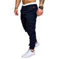 thumbnail image 4 of FOCUSNORM Men Solid Color Cargo Trousers, Loose Fit Drawstring Waist Long Pants, 4 of 9
