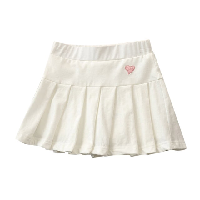 HAJGJP Robes d'Été pour Fille 2025 Vacances Jupe Plissée pour Filles Jupe d'École Jupe Mini Jupe Plissée de Cheer Décontractée Jupe Patineuse Blanche, 2-3 Ans