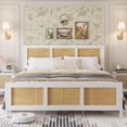 thumbnail image 2 of Bed Frame with Boho Rattan Headboard for Bedroom, Bed Frame with Strong Metal Slat Support, Noise-Free Platform Bed, No Box Spring Needed for Bedroom, 2 of 6