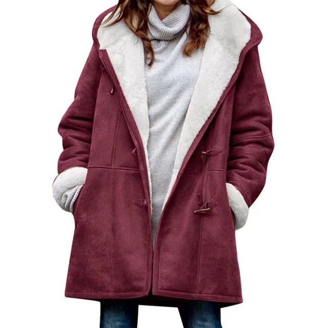 Innerwin Jacket Long Sleeve Ladies Coat Holiday Buttons Baggy Outwear Burgundy 5XL
