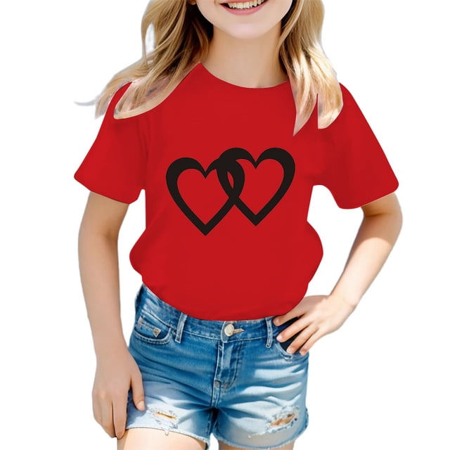HNMKIU T-Shirt Graphique Tendance pour Filles Col Rond Manches Courtes Haut d'Été Décontracté pour Enfants