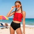 thumbnail image 2 of Gubotare Swimsuit for Kids for Girl Children Girls Swimwear Kids Ruffle Patchwork Strap Swimwear Watermelon Print Swimwear Swimdress Two-Pieces Bathing Suits Size 9-10 (Watermelon Red,9-10 Years), 2 of 9