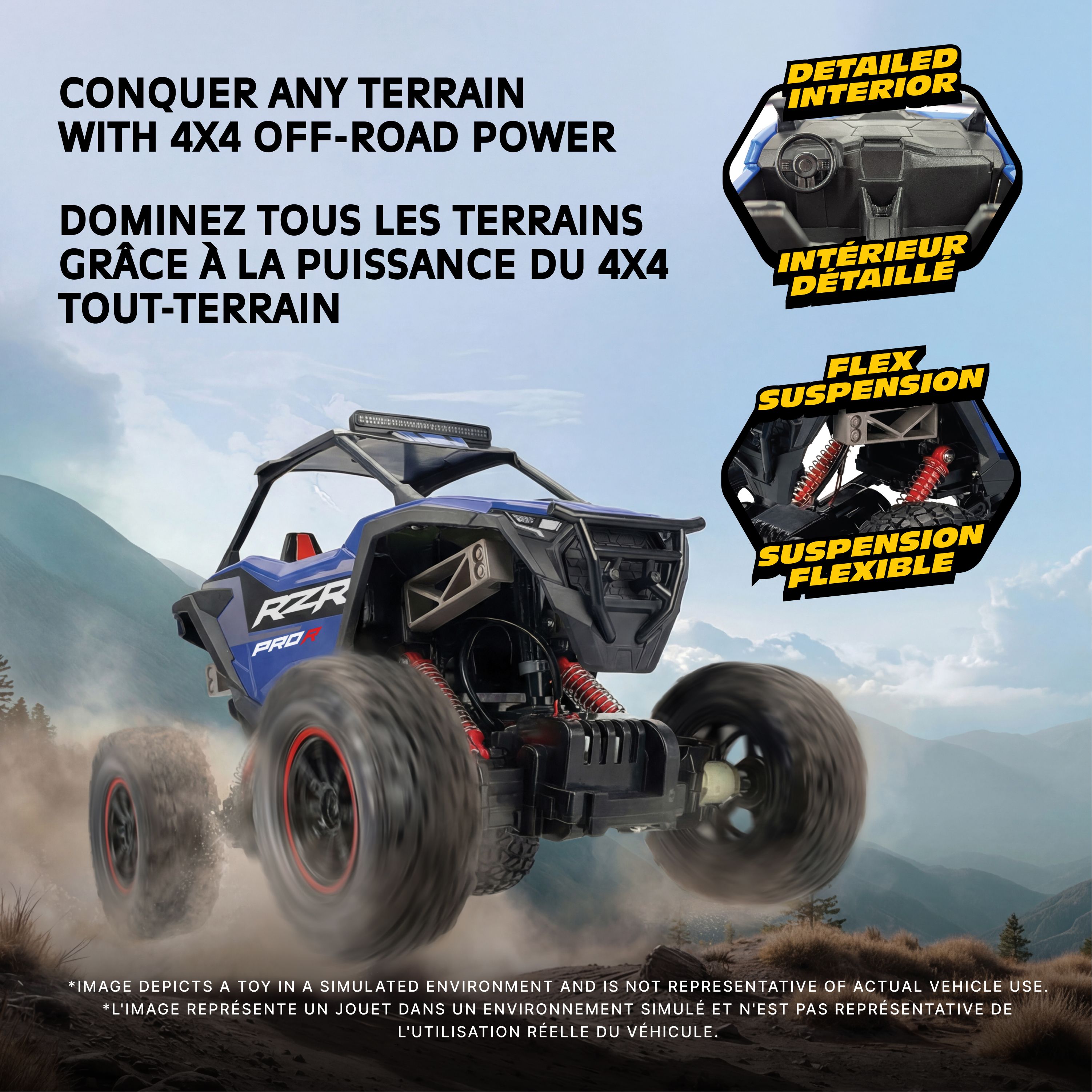 MotorDayz (1:14) Télécommande POLARIS RZR 4X4, Bleu, R4-14A75U-BL-CA, Enfant