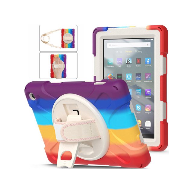 Amazon All-New Kindle Fire 7 Tablet (12th Generation, 2022 Release) Case Heavy Duty Shockproof Protective Case for All-New Kindle Fire 7 inch with Stand, Handle Hand Strap & Shoulder Strap